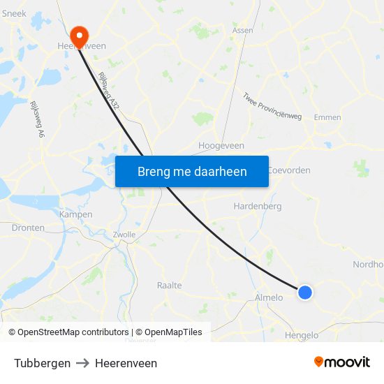 Tubbergen to Heerenveen map