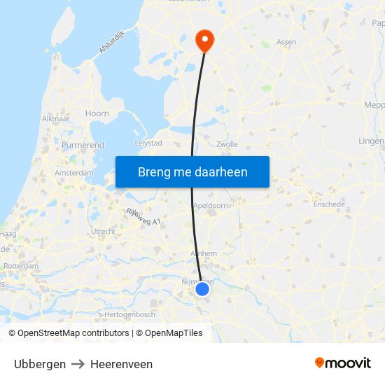 Ubbergen to Heerenveen map