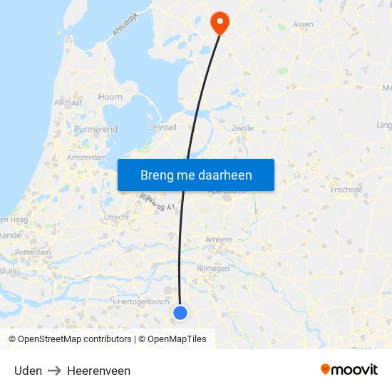 Uden to Heerenveen map