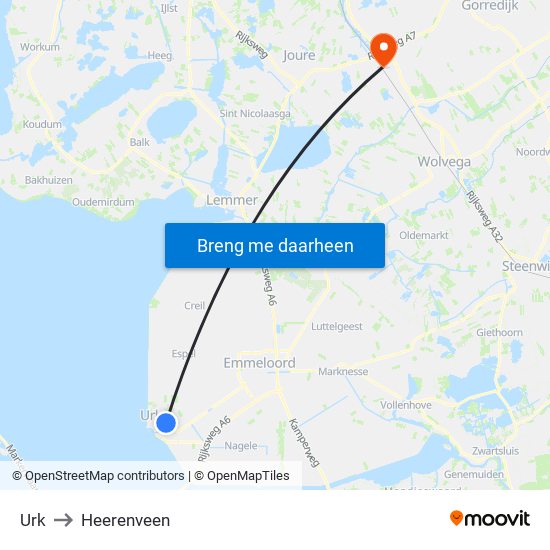 Urk to Heerenveen map