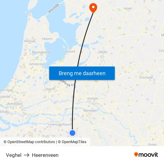 Veghel to Heerenveen map