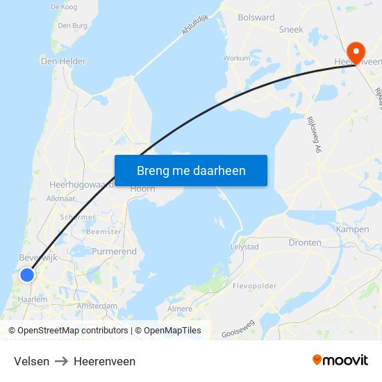 Velsen to Heerenveen map