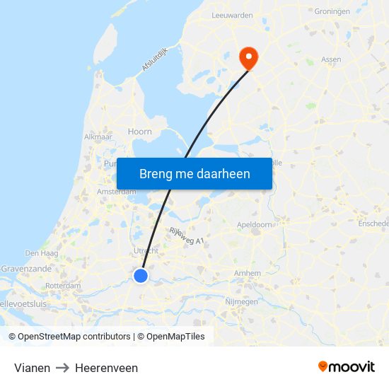 Vianen to Heerenveen map