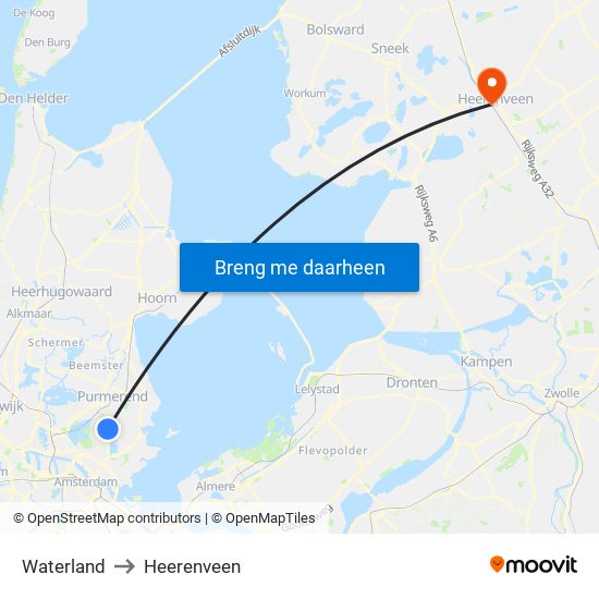 Waterland to Heerenveen map