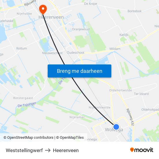 Weststellingwerf to Heerenveen map