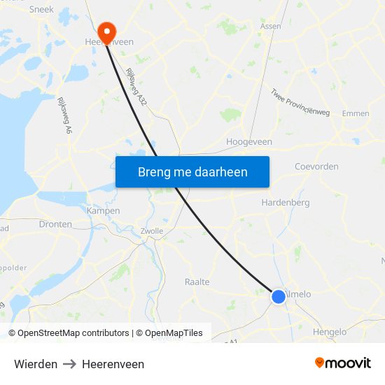 Wierden to Heerenveen map