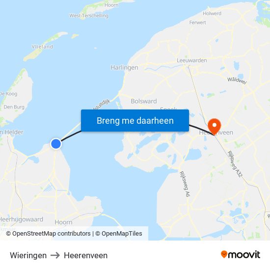 Wieringen to Heerenveen map