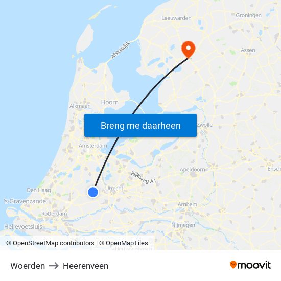 Woerden to Heerenveen map