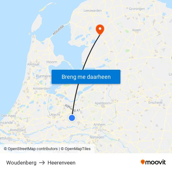 Woudenberg to Heerenveen map