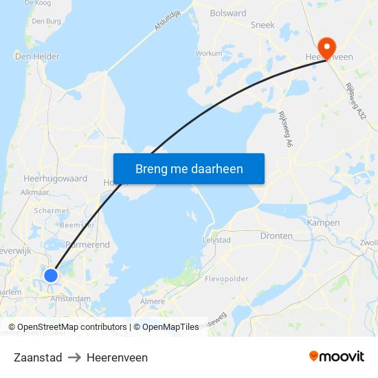 Zaanstad to Heerenveen map