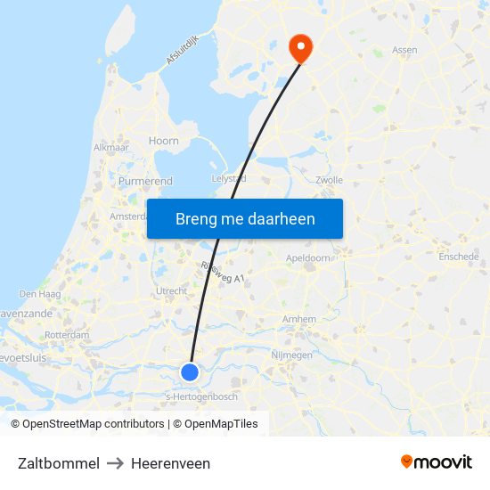 Zaltbommel to Heerenveen map