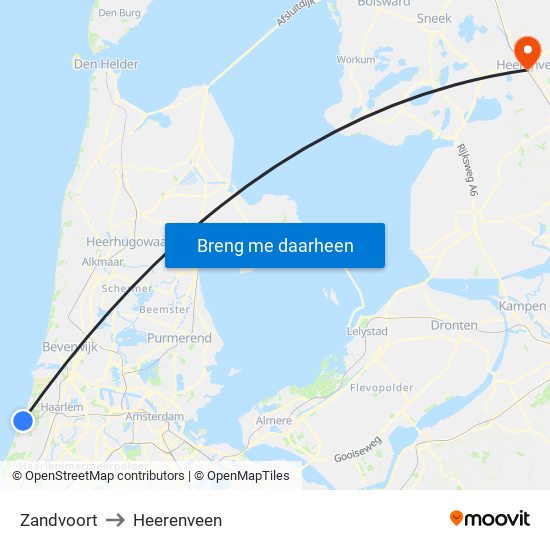 Zandvoort to Heerenveen map