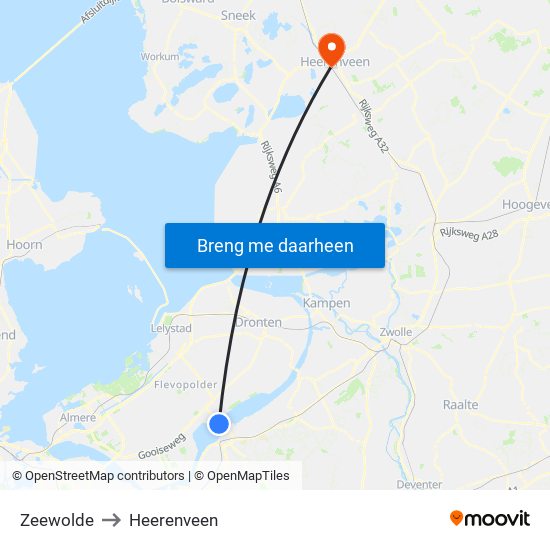 Zeewolde to Heerenveen map