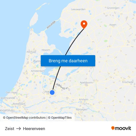 Zeist to Heerenveen map