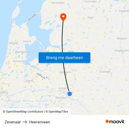 Zevenaar to Heerenveen map