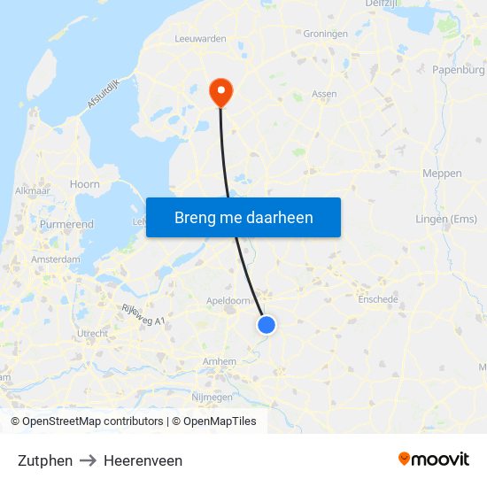 Zutphen to Heerenveen map