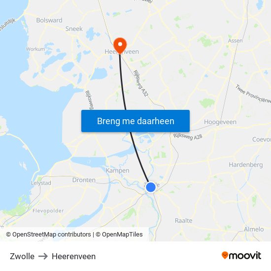Zwolle to Heerenveen map