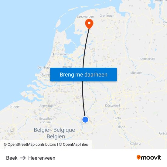 Beek to Heerenveen map