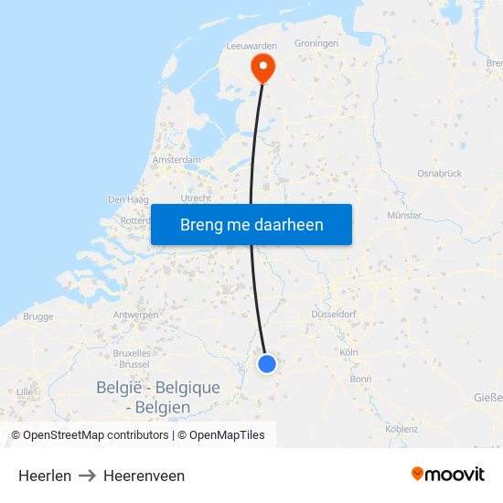 Heerlen to Heerenveen map