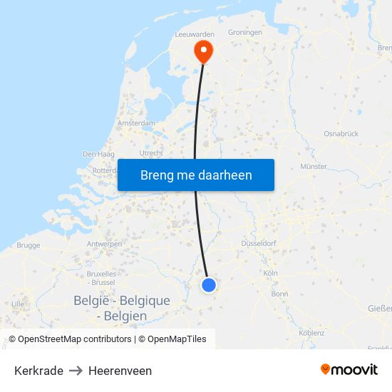 Kerkrade to Heerenveen map