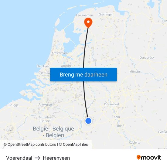 Voerendaal to Heerenveen map
