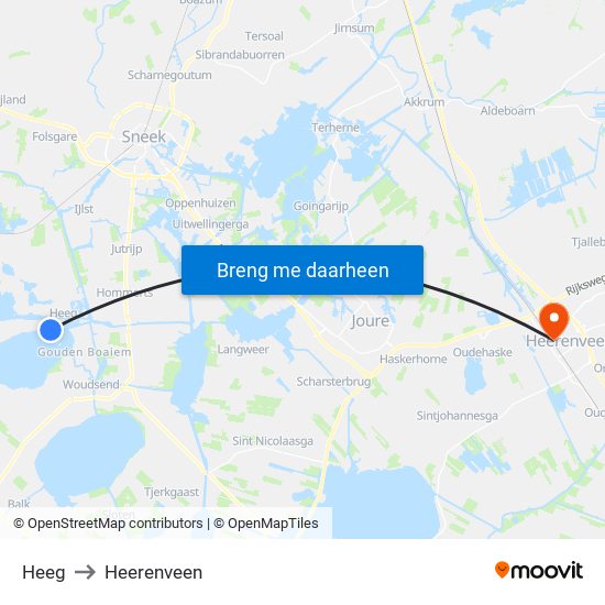 Heeg to Heerenveen map