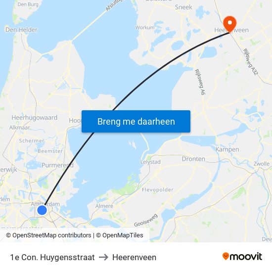 1e Con. Huygensstraat to Heerenveen map