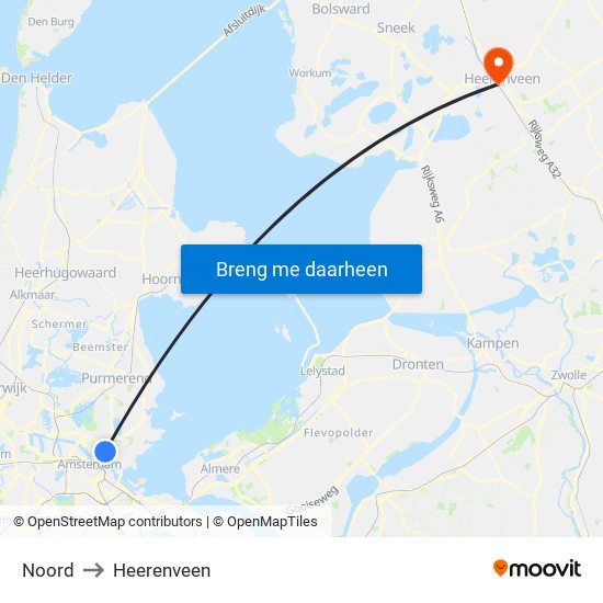 Noord to Heerenveen map