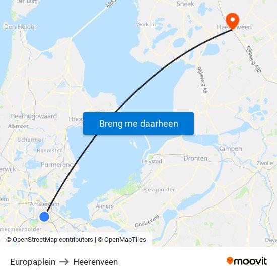 Europaplein to Heerenveen map