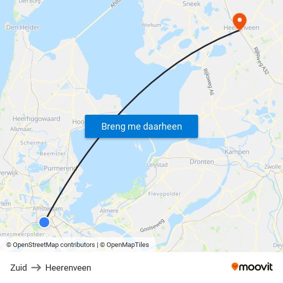 Zuid to Heerenveen map