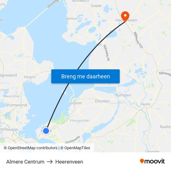 Almere Centrum to Heerenveen map