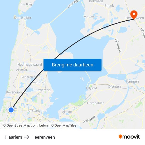 Haarlem to Heerenveen map