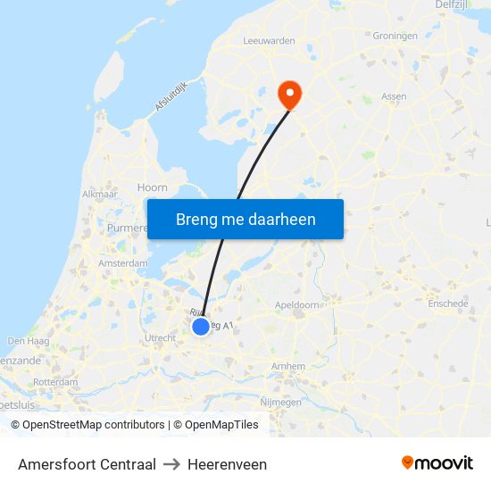 Amersfoort Centraal to Heerenveen map