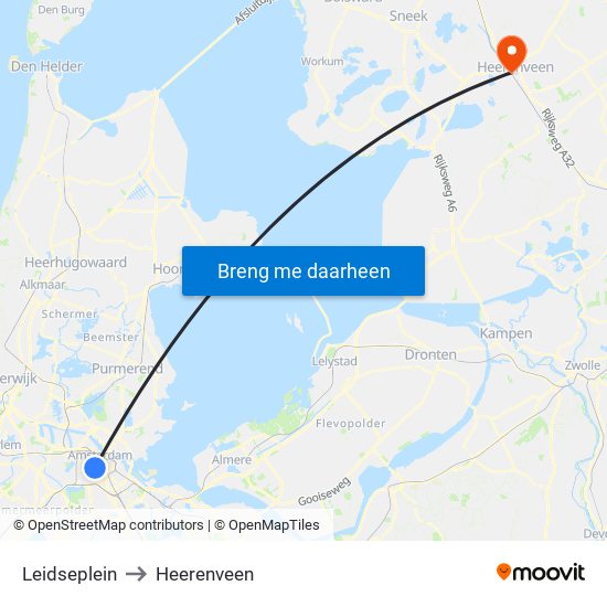 Leidseplein to Heerenveen map
