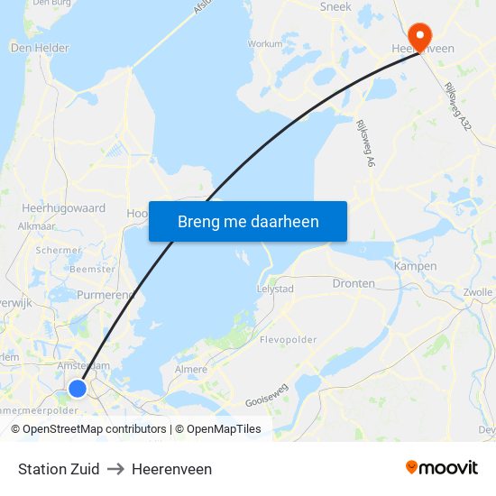 Station Zuid to Heerenveen map