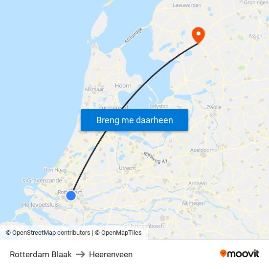 Rotterdam Blaak to Heerenveen map