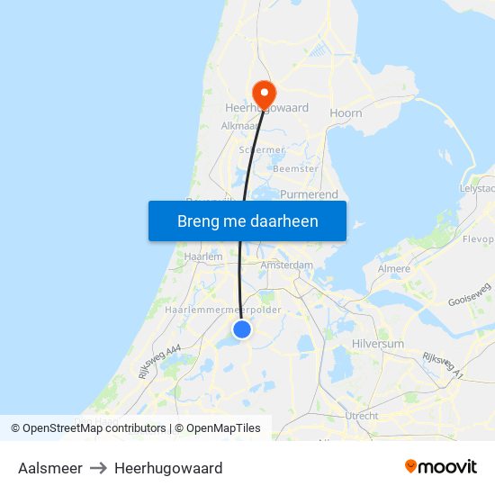 Aalsmeer to Heerhugowaard map