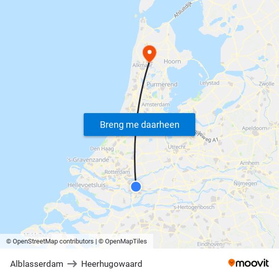 Alblasserdam to Heerhugowaard map