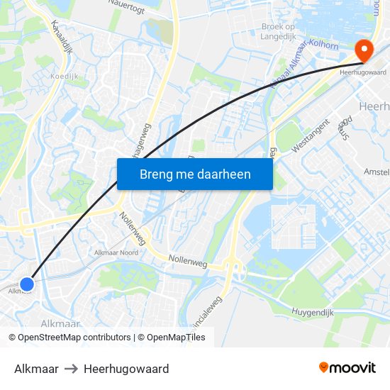 Alkmaar to Heerhugowaard map
