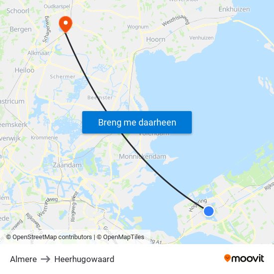 Almere to Heerhugowaard map