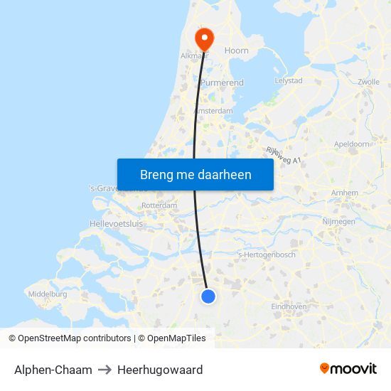 Alphen-Chaam to Heerhugowaard map