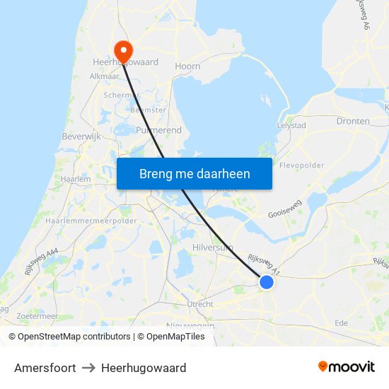 Amersfoort to Heerhugowaard map
