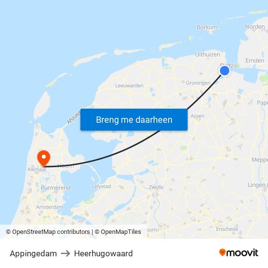 Appingedam to Heerhugowaard map
