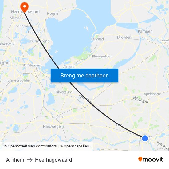 Arnhem to Heerhugowaard map