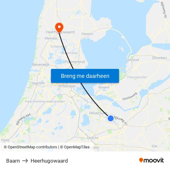 Baarn to Heerhugowaard map