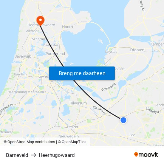 Barneveld to Heerhugowaard map