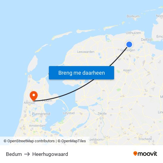 Bedum to Heerhugowaard map