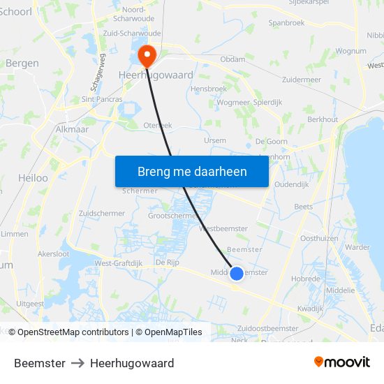 Beemster to Heerhugowaard map