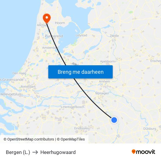 Bergen (L.) to Heerhugowaard map