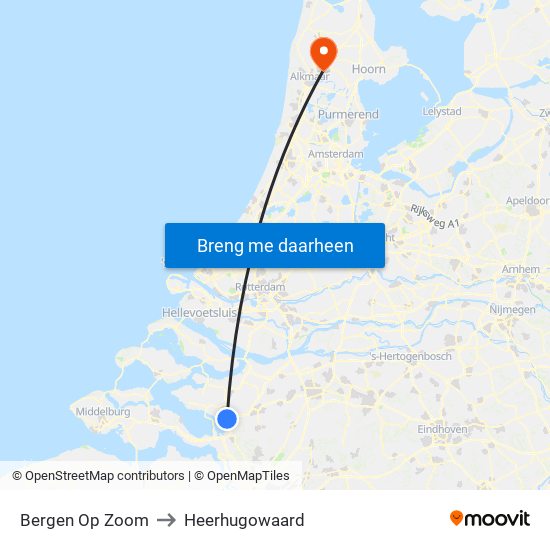 Bergen Op Zoom to Heerhugowaard map